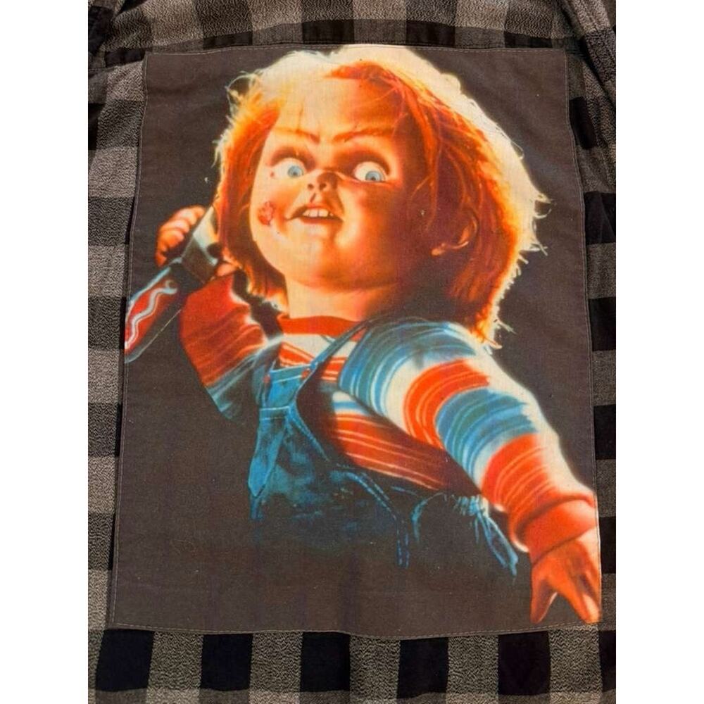 Chucky Forever 21 Sz S Flannel Plaid Gray & Black Button down Retro - Picture 4 of 10